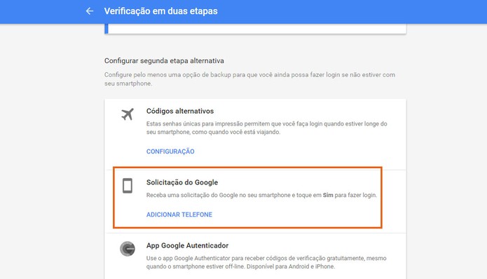 Selecione a opção de solicitação do Google para login de duas etapas mais rápido (Foto: Reprodução/Barbara Mannara) (Foto: Selecione a opção de solicitação do Google para login de duas etapas mais rápido (Foto: Reprodução/Barbara Mannara)) Selecione a opção de solicitação do Google para login de duas etapas mais rápido (Foto: Reprodução/Barbara Mannara) (Foto: Selecione a opção de solicitação do Google para login de duas etapas mais rápido (Foto: Reprodução/Barbara Mannara))