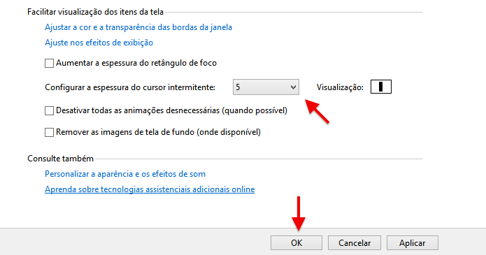Alterando espessura do cursor de texto (Foto: Reprodução/Helito Bijora)