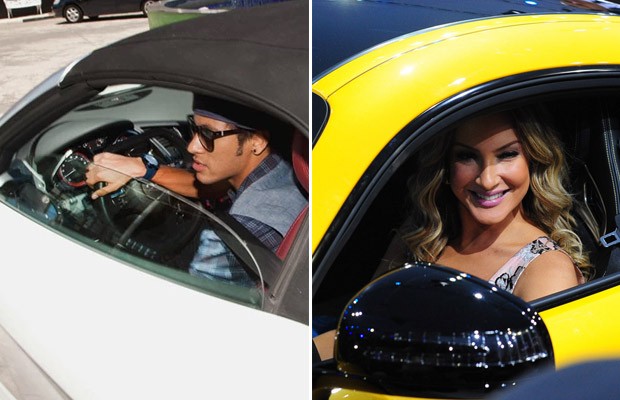 Neymar saiu de Audi do Salão de 2012; Claudia Leitte posou no Mercedes neste ano (Foto: Divulgação/G1)