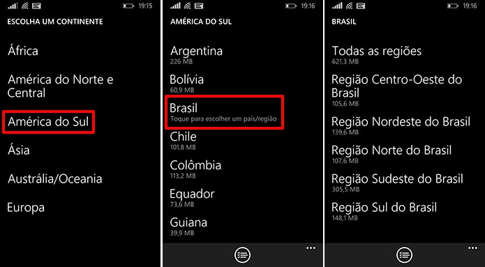 Here Maps oferece mapas offline do Brasil dividido por regiões para que usuaário economize espaço (Foto: Reprodução/Elson de Souza)