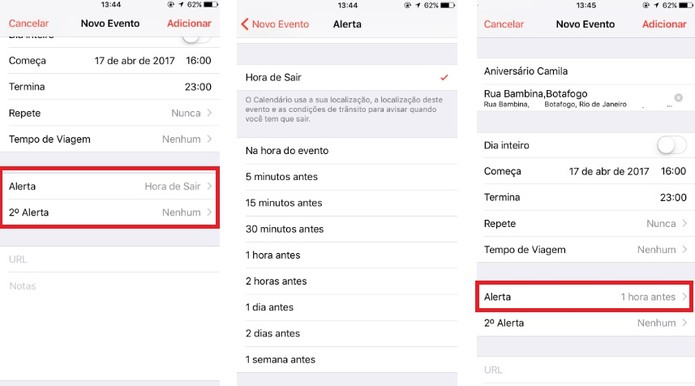 Adicione um alerta para o seu lembrete (Foto: Reprodução/Camila Peres)