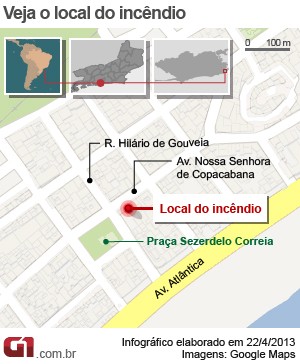 Mapa incêndio em Copacabana  (Foto: ArteG1)