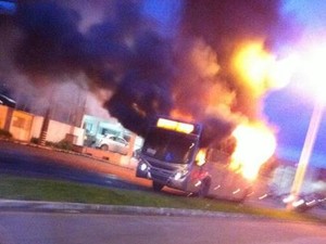 Ônibus foi destruído pelas chamas na região continental de Florianópolis (Foto:  Katiúcia Silveira/Divulgação)