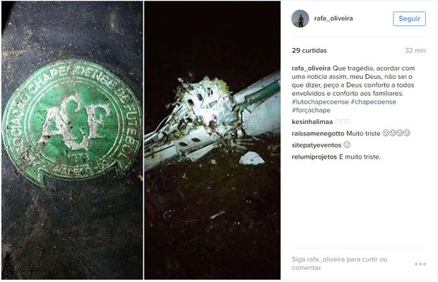 Famosos lamentam tragedia com time da Chapecoense (Foto: Instagram / Reprodução)