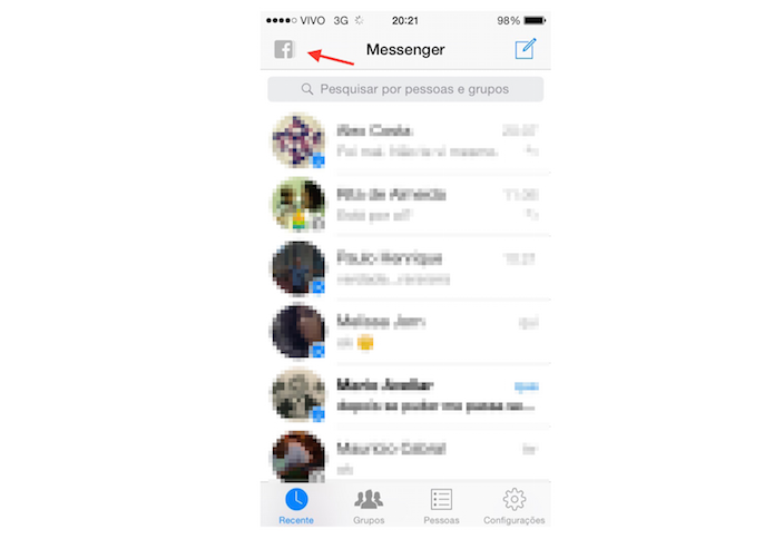 Alternando entre o Facebook e o Facebook Messenger em uma rede 3G no iOS (Foto: Reprodução/Marvin Costa)