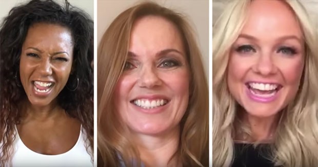 Mel B, Geri Halliwell e Emma Bunton comemoram os 20 anos do grupo Spice Girls (Foto: Youtube/ Reprodução)