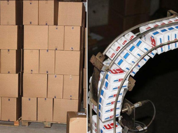 Caixas de maços de cigarro e maquinário foram encontrados na fábrica clandestina em Lavrinhas (Foto: Divulgação / Polícia Federal )