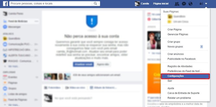 Vá nas configurações do Facebook (Foto: Reprodução/Camila Peres)