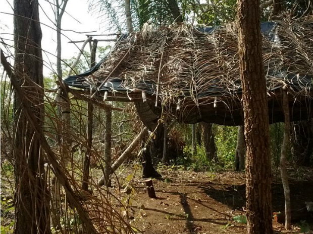 Cabanas montadas em meio à área de mata da fazenda serviriam para a ação de pistoleiros, suspeita família (Foto: Andressa Quadros/Arquivo Pessoal)