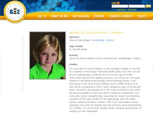 Perfil de Lori Anne Madison no site fo Concurso Nacional de Soletração (Foto: Reprodução)