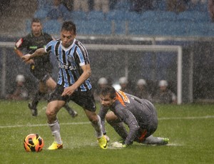 Vargas e Victor disputam lance em gramado molhado da Arena (Foto: Wesley Santos/Agência PressDigital)