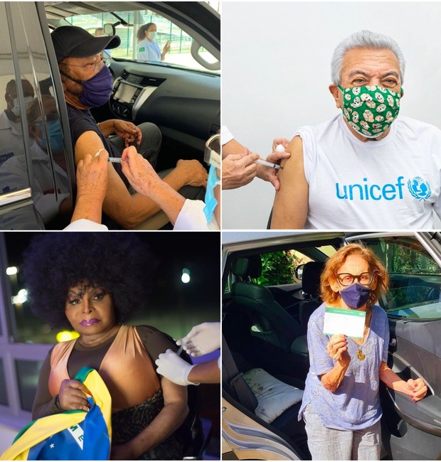 Martinho da Vila, Maurício de Souza, Elza Soares e Laura Cardoso durante vacinação (Foto: Reprodução / Instagram)