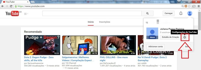 Clique em "Configurações do YouTube" (Foto: Reprodução/Juliana Pixinine)