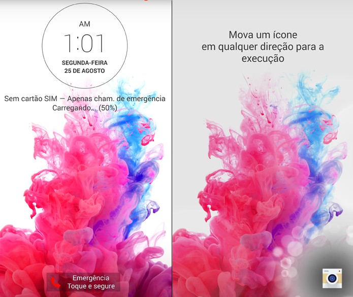 LG G3 permite abrir ícones direto da tela bloqueda; recurso ajuda a poupar tempo. (Foto: Reprodução/Lucas Mendes) LG G3 permite abrir ícones direto da tela bloqueda; recurso ajuda a poupar tempo. (Foto: Reprodução/Lucas Mendes)