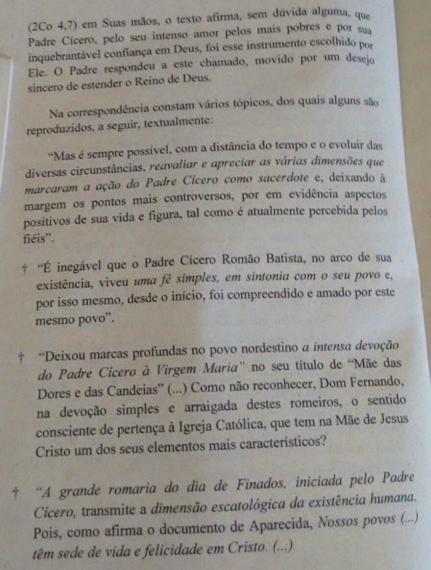 Carta do Vaticano à diocese do Crato (Foto: Reprodução)