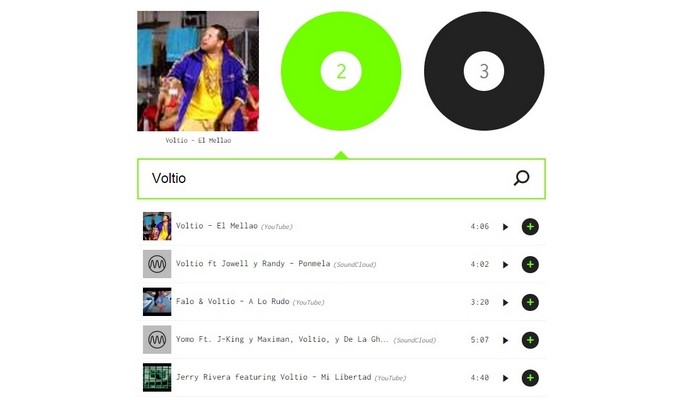 Lista com faixas do artista buscadas no YouTube e SoundCloud (Foto: Reprodução/Raquel Freire)
