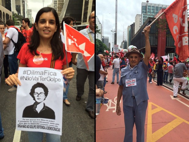 Camila Tenório Cunha e José Alves de Castro foram ao ato pró-Dilma na Paulista (Foto: Karina Godoy/G1)