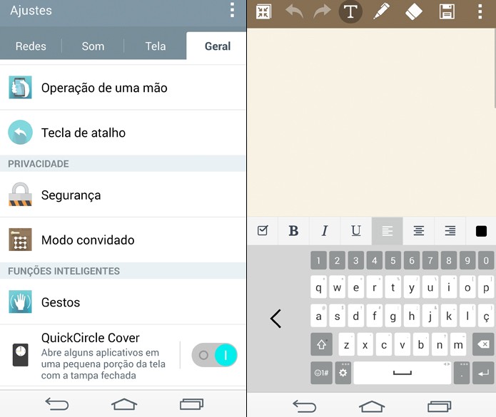 O usuário pode diminuir o tamanho do teclado para mexer no LG G3 com uma mão só (Foto: Reprodução/Lucas Mendes) O usuário pode diminuir o tamanho do teclado para mexer no LG G3 com uma mão só (Foto: Reprodução/Lucas Mendes)