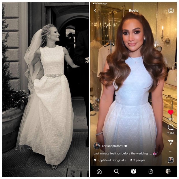 Noiva viraliza após usar mesmo vestido de casamento escolhido por Jennifer Lopez  (Foto: Reprodução/ @jloweddingdress)