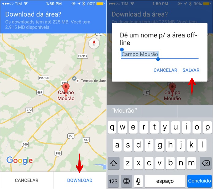 Salvando um mapa para acesso offline (Foto: Reprodução/Helito Bijora)