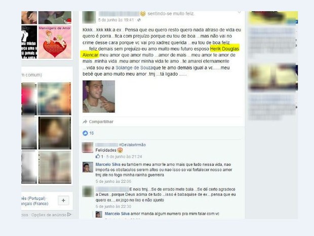 Mulher 'entregou' nome do detento em post na rede social (Foto: Reprodução/Facebook)