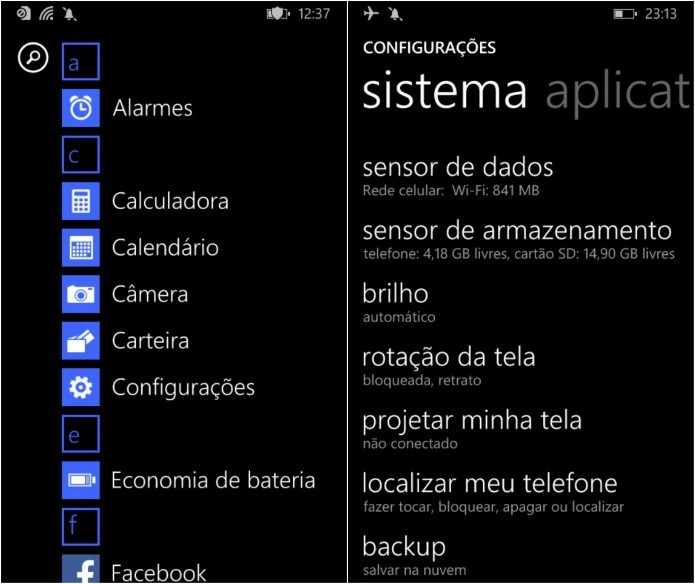 Configurações do Windows Phone 8.1 (Foto: Reprodução/Helito Bijora)