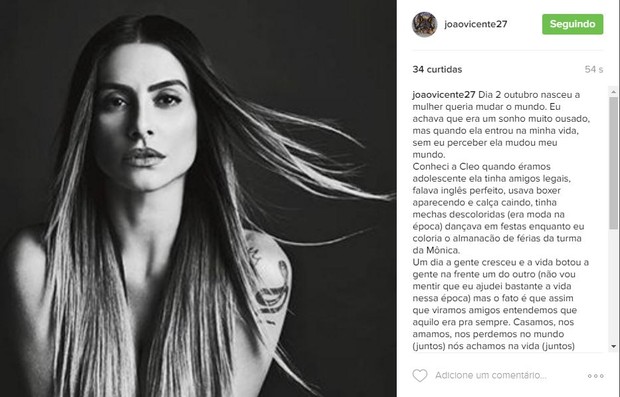 João Vicente homenageia a ex, Cleo Pires (Foto: Reprodução/Instagram)