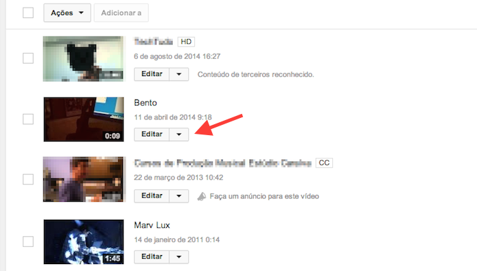 Acessando as opções de um vídeo do Hangouts On Air no YouTube (Foto: Reprodução/Marvin Costa)