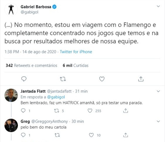 Gabigol negou romance com DJ e se justificou com a torcida do Flamengo (Foto: Reprodução/Twitter) Gabigol negou romance com DJ e se justificou com a torcida do Flamengo (Foto: Reprodução/Twitter)