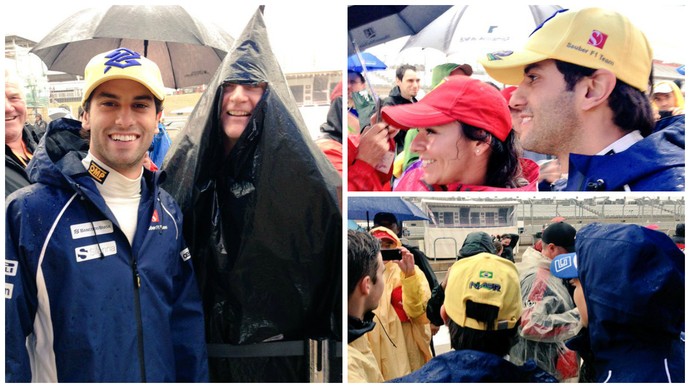 Felipe Nasr aproveita pausa provocada pela chuva para tirar fotos com os fãs (Foto: Divulgação) Felipe Nasr aproveita pausa provocada pela chuva para tirar fotos com os fãs (Foto: Divulgação)