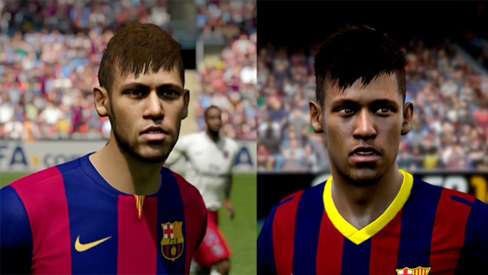 Neymar aparece bem mais detalhado em Fifa 15 (esquerda) do que no Fifa 14 (direita) (Foto: Reprodução/ Murilo Molina)