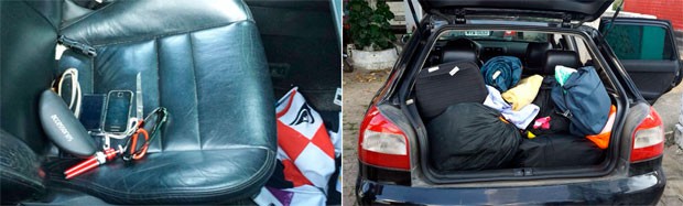 Dentro do veículo usado na fuga foram encontraram vários objetos furtados  (Foto: Divulgação/Polícia Militar do RN)