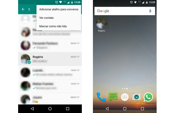 Criação de atalhos para conversas do WhatsApp para Android (Foto: Reprodução/Raquel Freire)