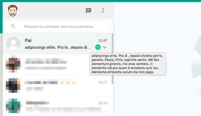 Visualizando a última mensagem recebida sem ser dedurado (Foto: Reprodução/Helito Bijora)