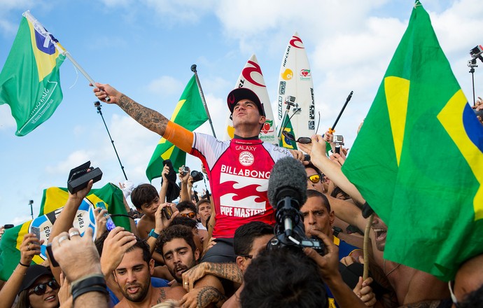 Gabriel Medina, comemoração, surfe Pipeline (Foto: Kirstin Scholtz / ASP)