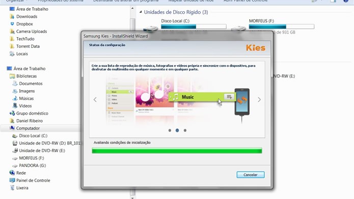 O assistente de instalação fará uma rápida análise geral de seu PC para melhor adaptar o Samsung Kies ao sistema (Foto: Reprodução/Daniel Ribeiro)
