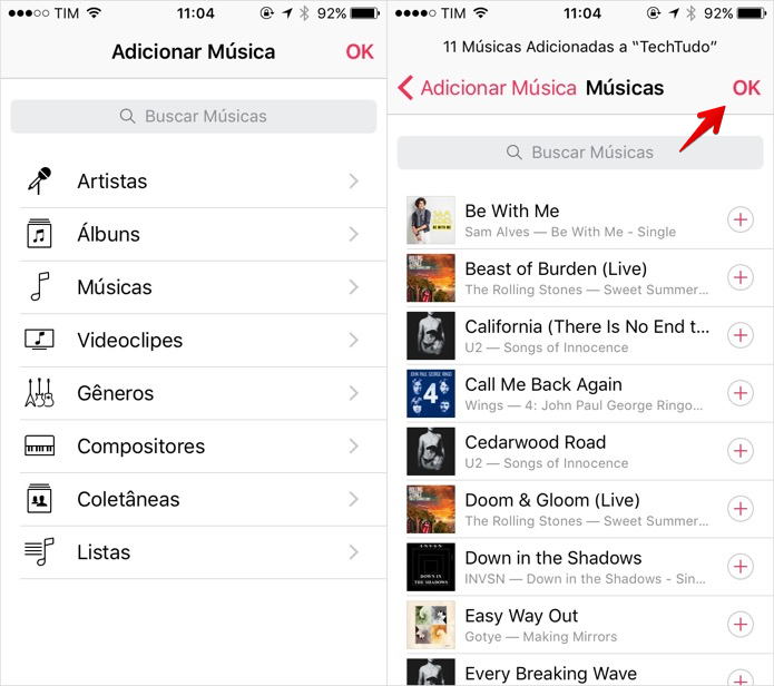 Adicionando músicas à playlist (Foto: Reprodução/Helito Bijora) Adicionando músicas à playlist (Foto: Reprodução/Helito Bijora)
