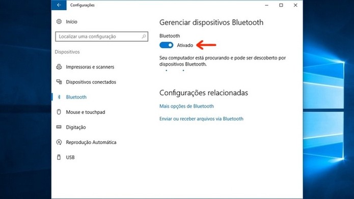 Notebook com Windows 10 procurando caixa de som Bluetooth (Foto: Reprodução/Raquel Freire) Notebook com Windows 10 procurando caixa de som Bluetooth (Foto: Reprodução/Raquel Freire)