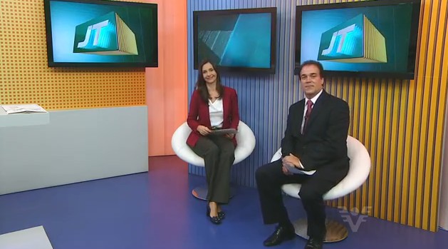 Tony Lamers e Vanessa Machado no Jornal da Tribuna 1ª Edição (Foto: Reprodução/TV Tribuna)