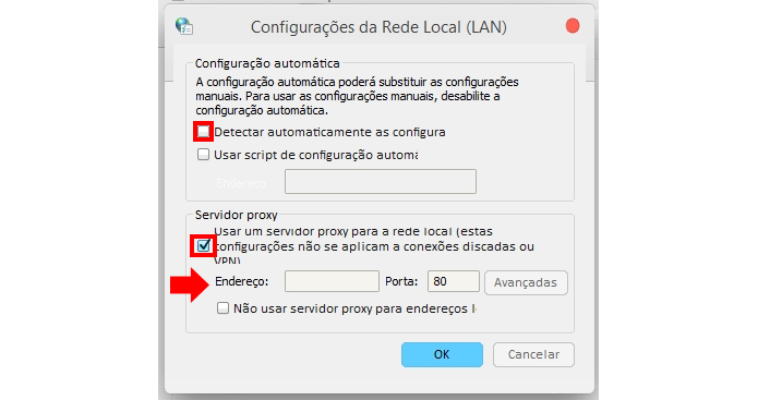 Digite o IP do servidor proxy e a porta, ambos fornecidos pelo administrador da rede (Foto: Reprodução/Paulo Alves)