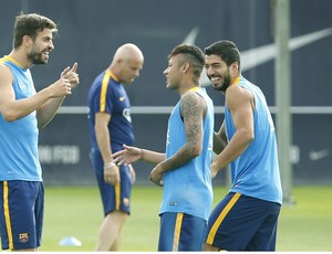 Piqu, Neymar e Luis Surez treino Barcelona