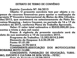 Publicação do convênio foi divulgado no Diário do Município (Foto: Reprodução/)