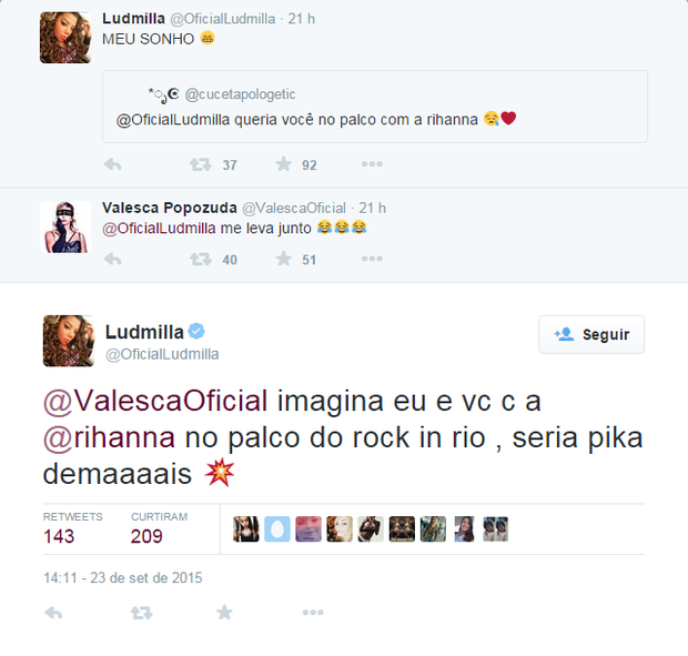 Ludmilla e Valesca no Twitter (Foto: Reprodução/ Instagram)