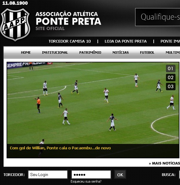 Site da Ponte tira onda após vitória sobre o Corinthians (Foto: Reprodução Site Oficial da Ponte)