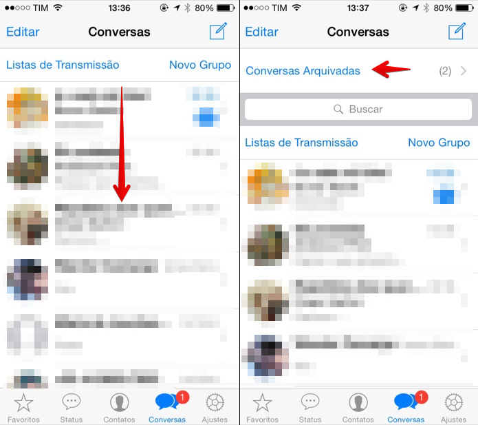 Acessando as conversas arquivadas no WhatsApp para iOS (Foto: Reprodução/Helito Bijora) 