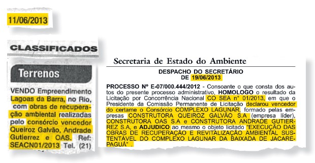 PERTO DO TETO (acima), o anúncio cifrado publicado por ÉPOCA (à esq.) e o resultado da licitação (à dir.). O desconto sobre o preço máximo foi de 0,07% (Foto: Reprodução)