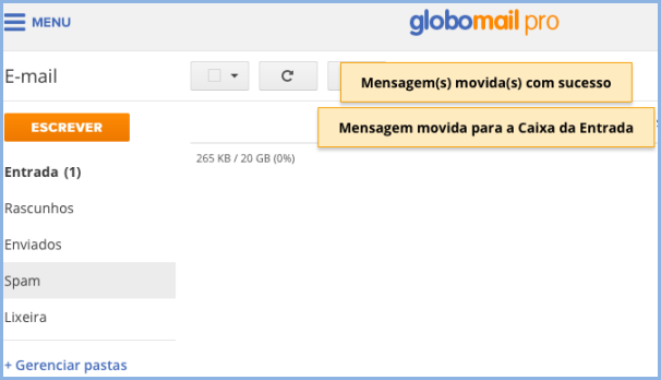 Mover mensagem da pasta spam (Foto: Mover mensagem da pasta spam)