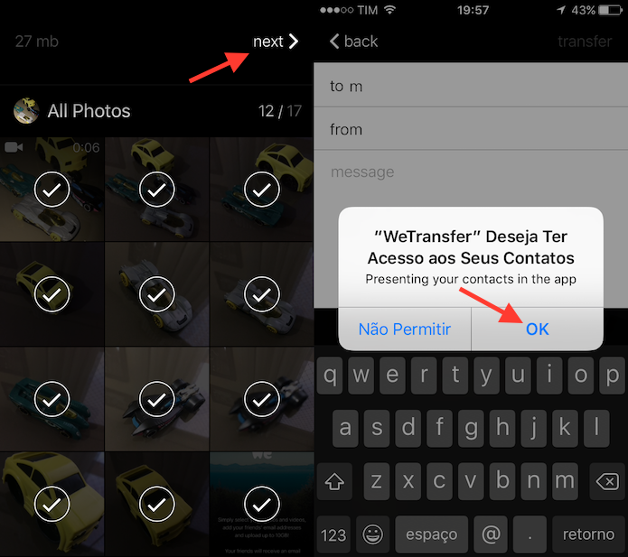Opção para selecionar fotos que serão enviadas com o WeTransfer (Foto: Reprodução/Marvin Costa)