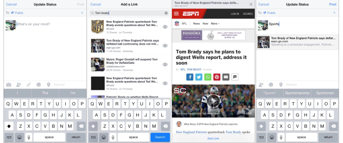 Add a link, novo recurso do Facebook, permite busca de artigos dentro do app (Foto: Reprodução/TechCrunch)