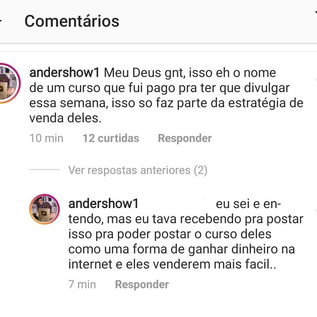 Resposta de Ander Show (Foto: Reprodução/Instagram) Resposta de Ander Show (Foto: Reprodução/Instagram)